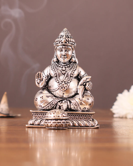 Small Lightweight Brass Lord Kubera Idol silver plated - 3-inch