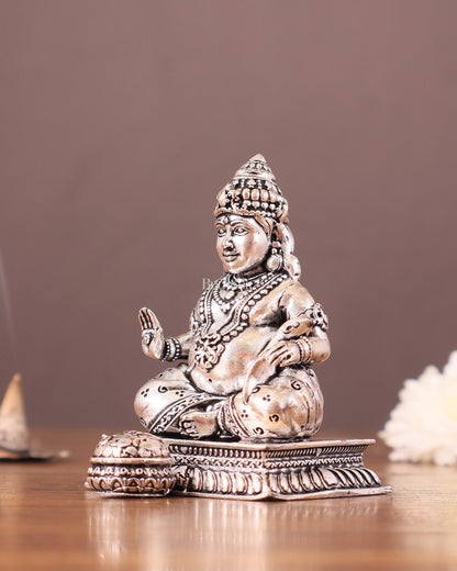 Small Lightweight Brass Lord Kubera Idol silver plated - 3-inch