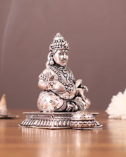 Small Lightweight Brass Lord Kubera Idol silver plated - 3-inch