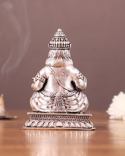 Small Lightweight Brass Lord Kubera Idol silver plated - 3-inch