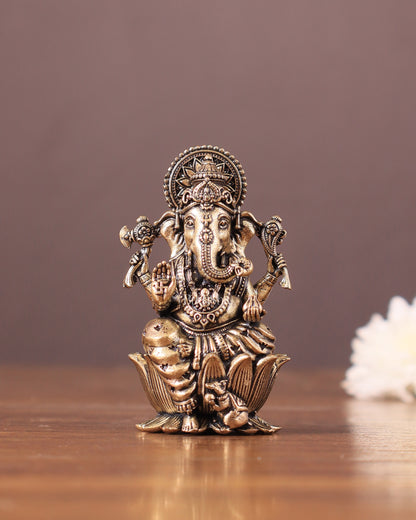 Pure Brass Superfine Small Ganesha Idol - 2.5" Tall