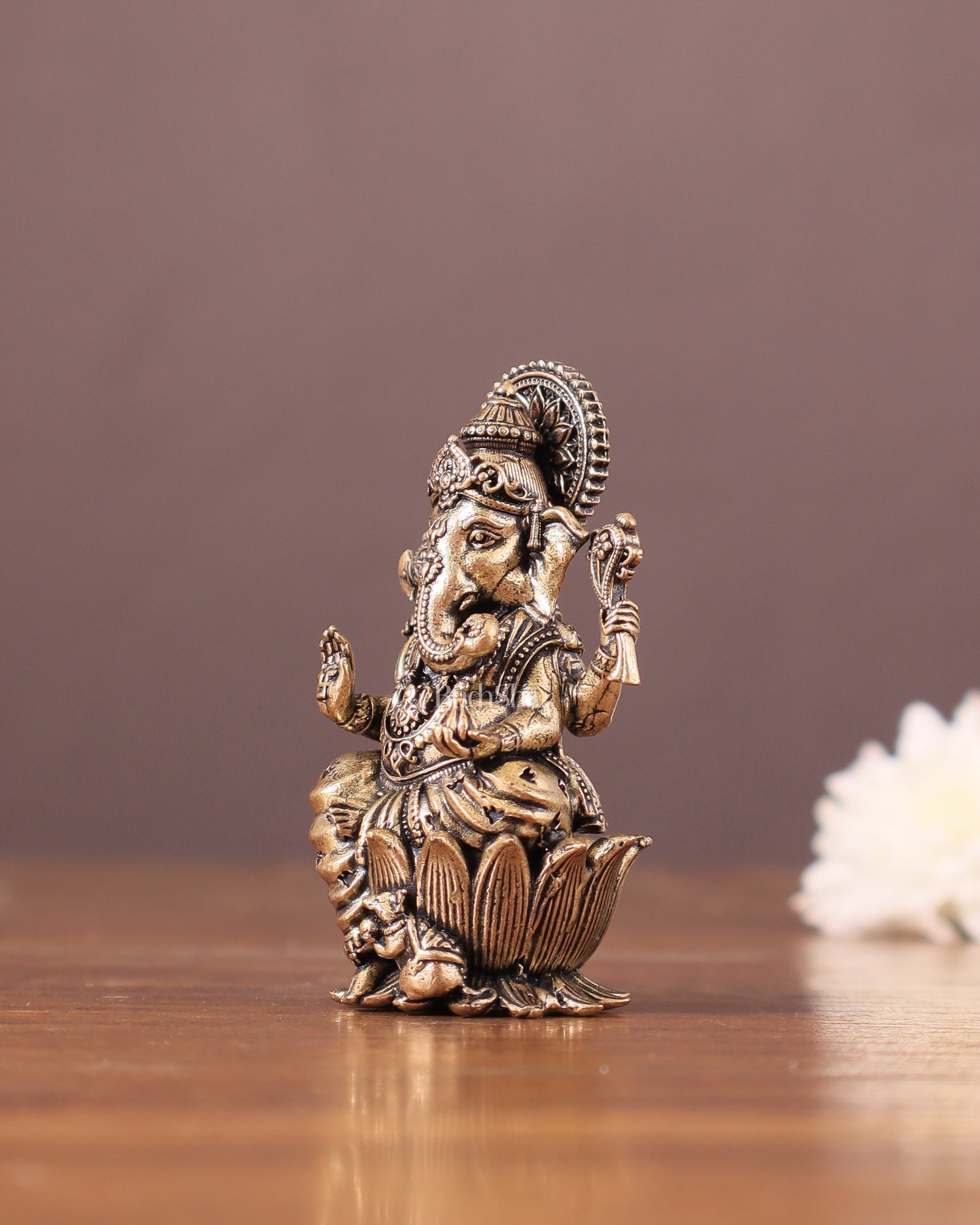 Pure Brass Superfine Small Ganesha Idol - 2.5" Tall