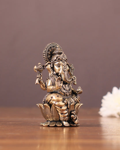 Pure Brass Superfine Small Ganesha Idol - 2.5" Tall