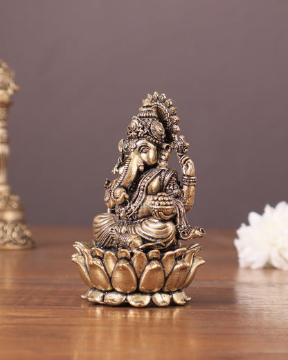 Pure Brass Intricate Superfine Ganesha Idol 3"