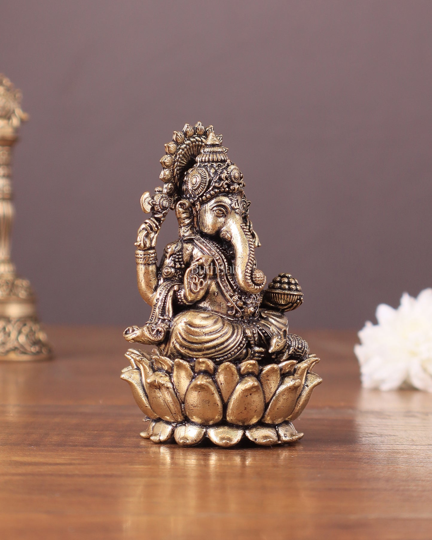 Pure Brass Intricate Superfine Ganesha Idol 3"