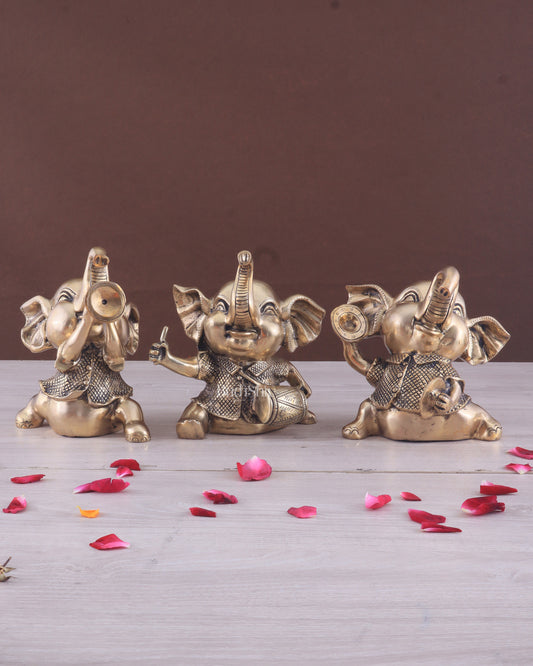 Pure Brass Musical Baby Elephants Set | 7 Inch (17.8 cm) | 8 kg Trio