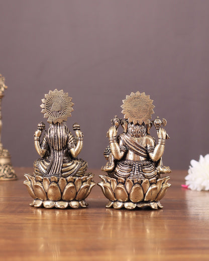 Pure Brass Intricate Superfine Ganesha-Lakshmi Idol Pair 3"