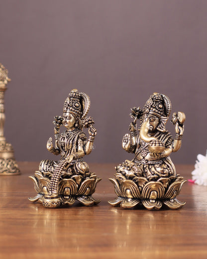 Pure Brass Unique Lord Ganesha and Goddess Lakshmi Idols 3"