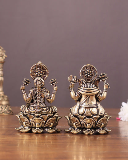 Pure Brass Unique Lord Ganesha and Goddess Lakshmi Idols 3"