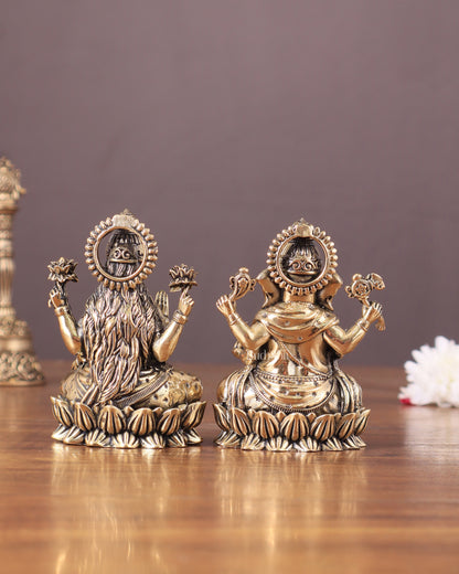 Brass Superfine Ganesha Lakshmi Idols - 3" Height | Intricate Lightweight Duo