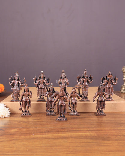 Pure Copper Vishnu Dashavatar Idol Set 3.5"