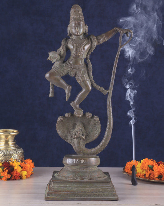 Krishna Dancing on Kaliya Naag: Brass Idol 20" kaliya daman