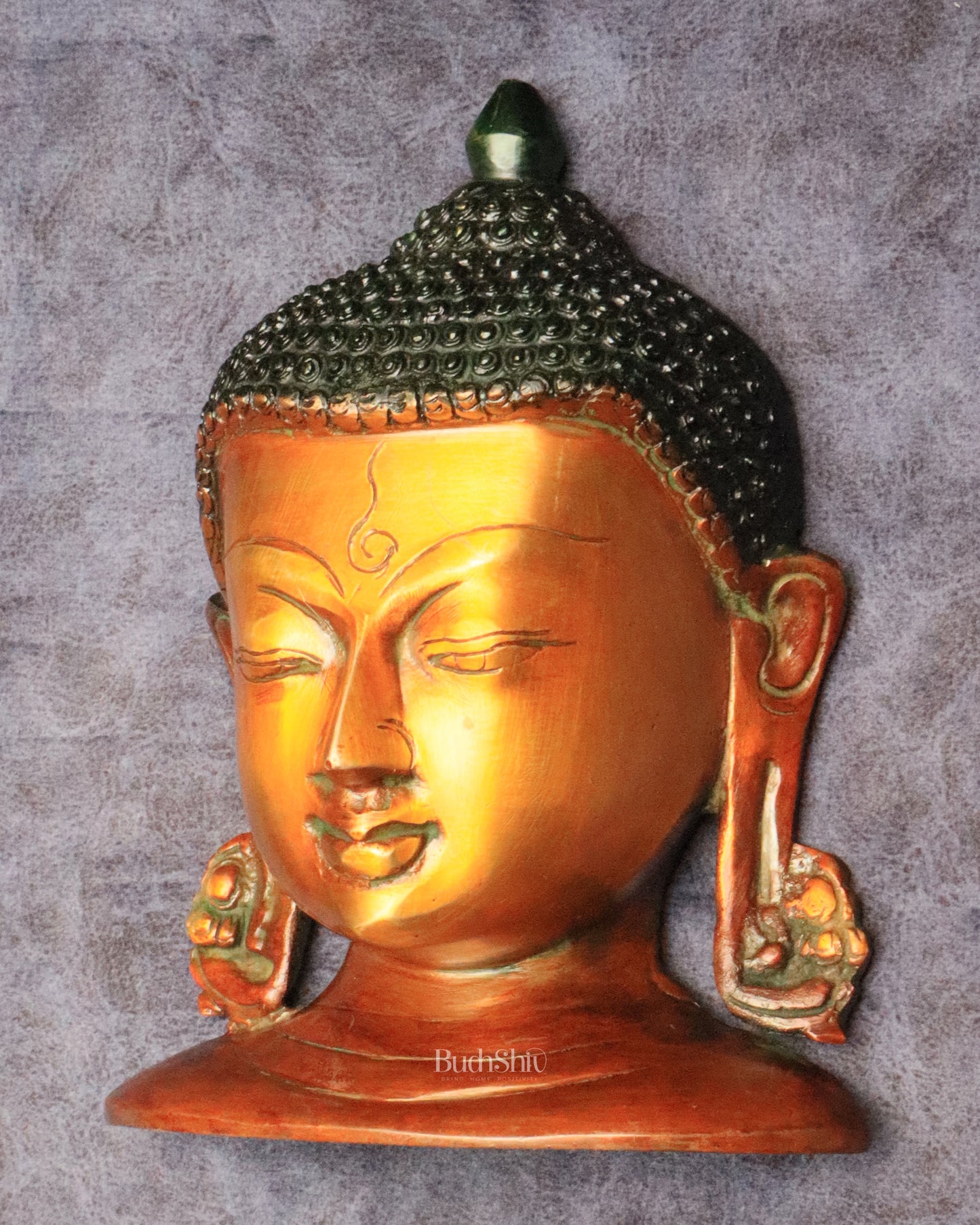 Buddha face brass wall hanging 6.5"