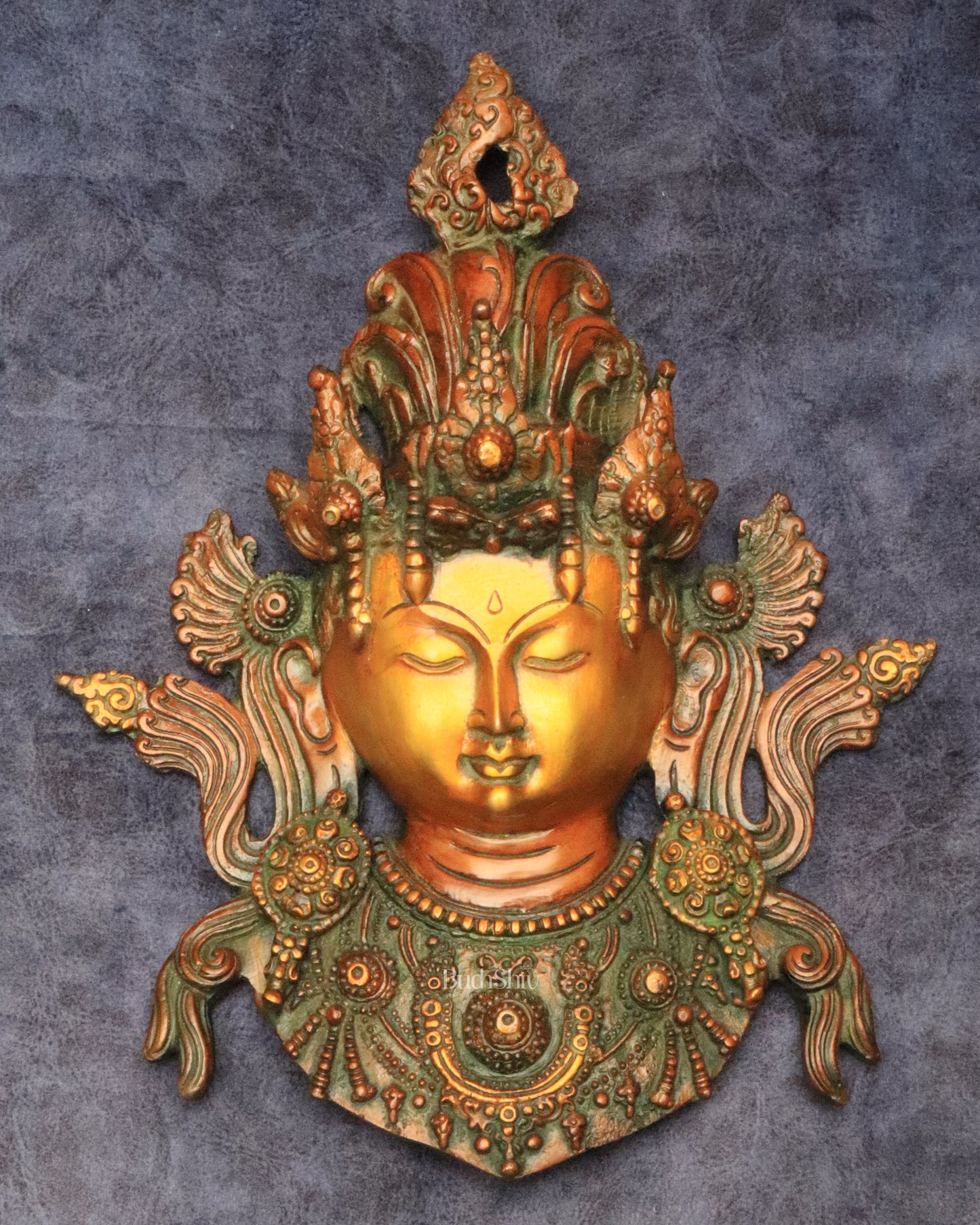 Pure Brass Tara Devi Wall Hanging in Antique Dual-Tone Finish 10.5"