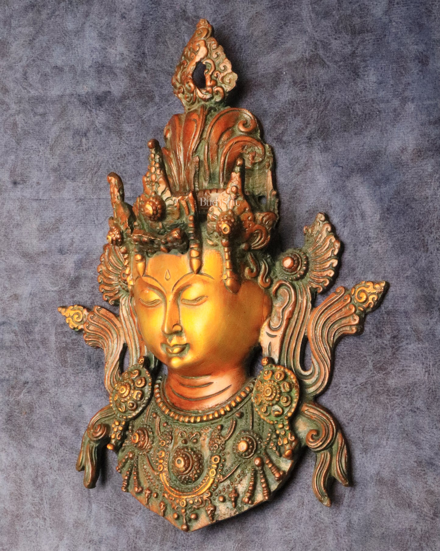 Pure Brass Tara Devi Wall Hanging in Antique Dual-Tone Finish 10.5"