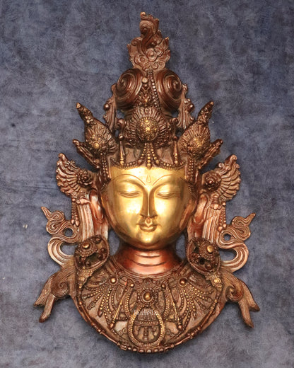 Pure Brass Tara Devi Wall Hanging in Antique Dual-Tone Finish 15"