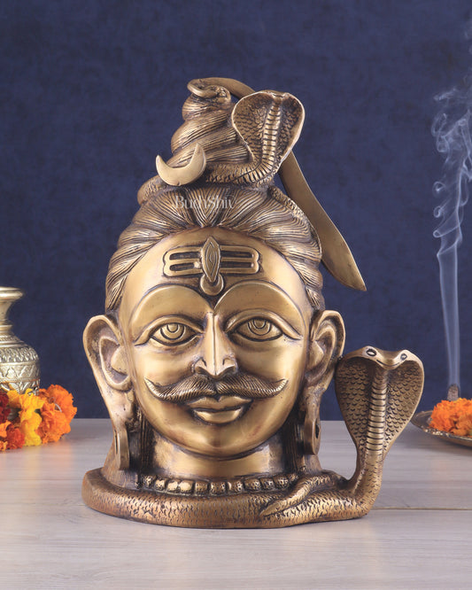 Brass Large Lord Shiva Face Mahakaal Mukhalingam Statue 12"