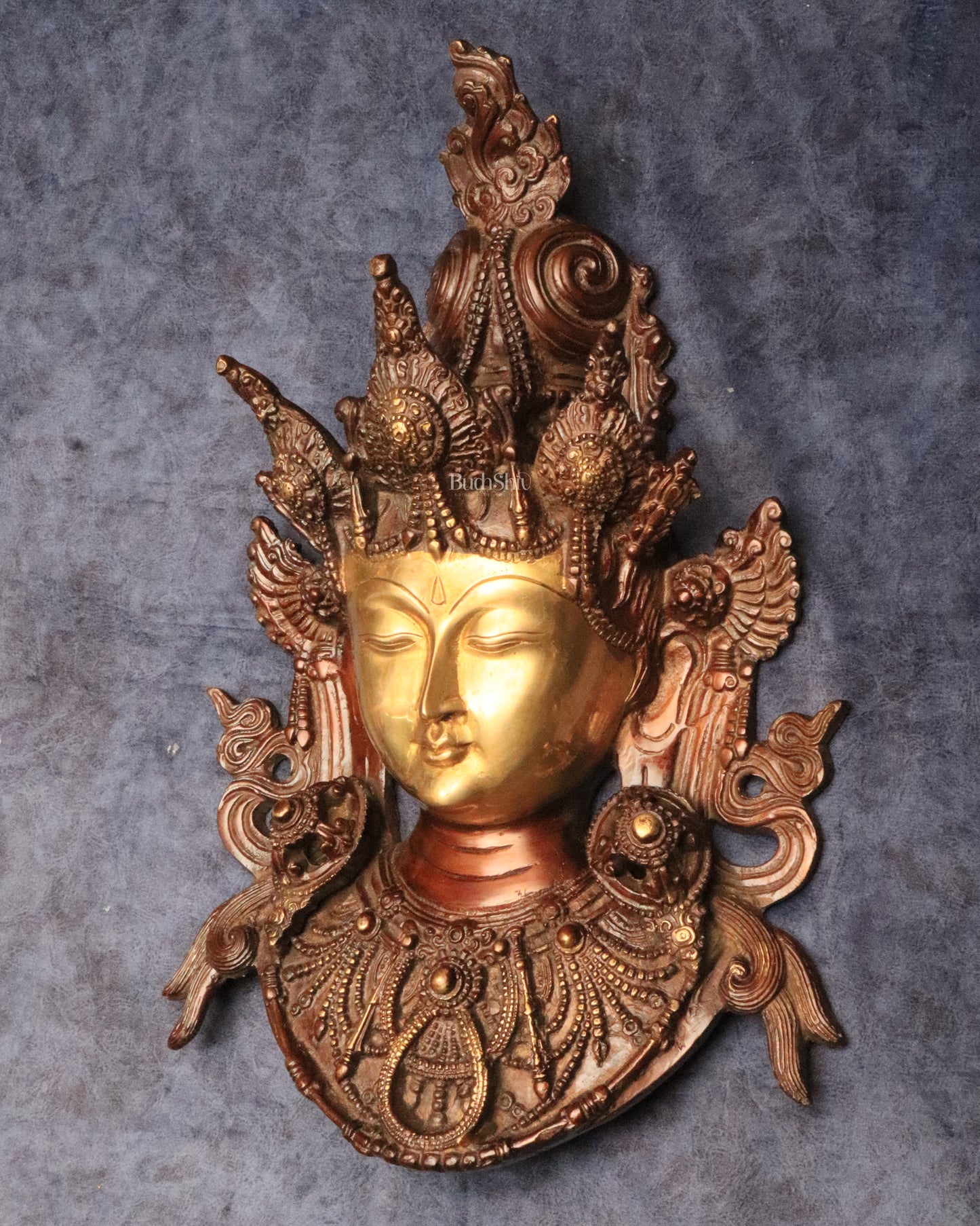 Pure Brass Tara Devi Wall Hanging in Antique Dual-Tone Finish 15"