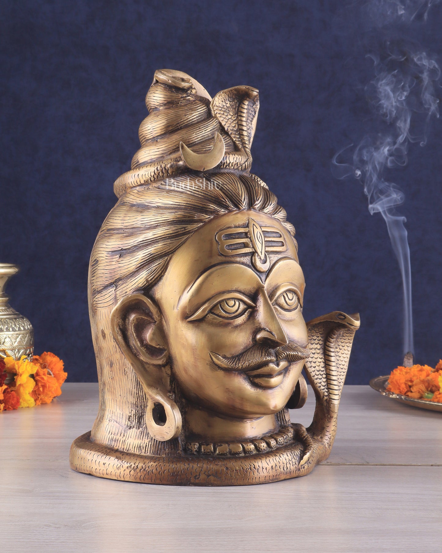 Brass Large Lord Shiva Face Mahakaal Mukhalingam Statue 12"