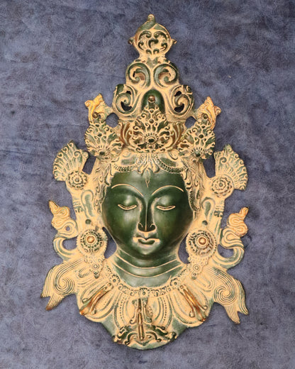 Antique Green Patina Brass Tara Devi Wall Hanging - 12"