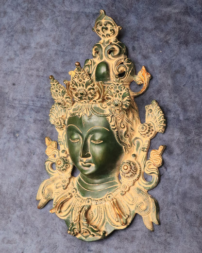 Antique Green Patina Brass Tara Devi Wall Hanging - 12"