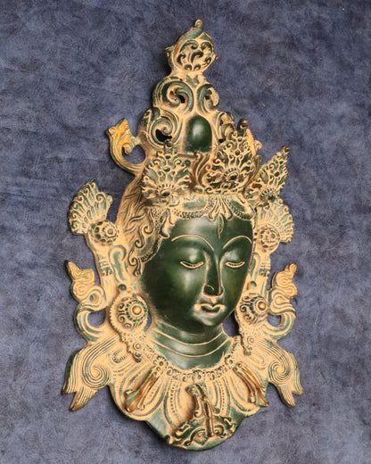 Antique Green Patina Brass Tara Devi Wall Hanging - 12"