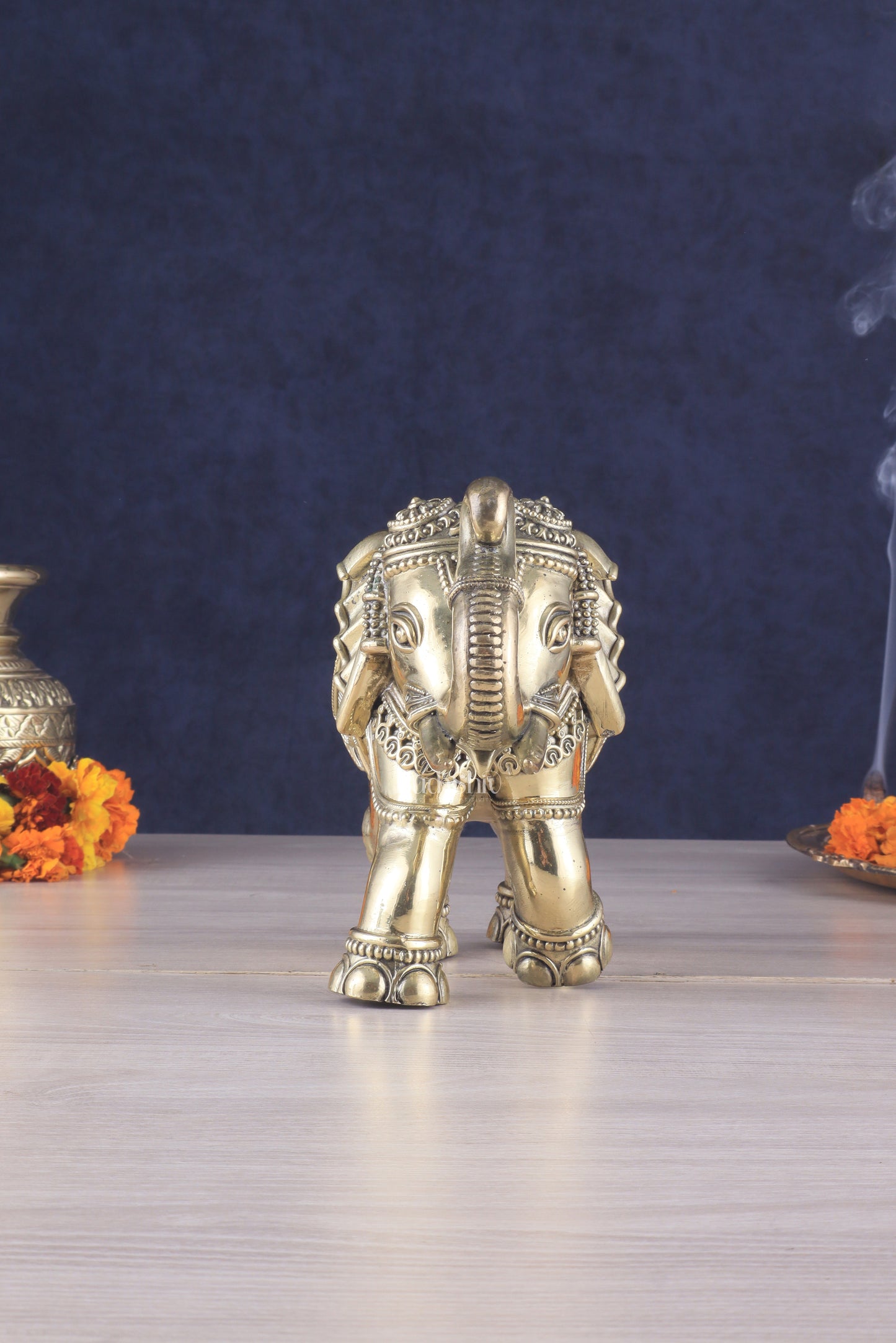 Brass Superfine Intricately Carved Elephant Statue 10" wide