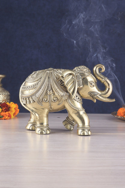 Brass Superfine Intricately Carved Elephant Statue 10" wide