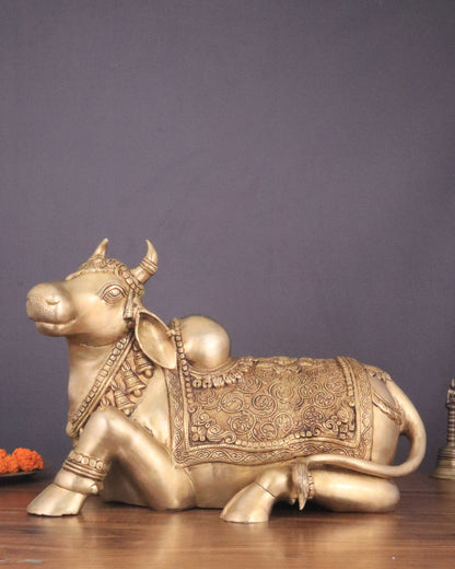 Handcrafted Brass Nandi Idol - 14.5" Height, 21" Width