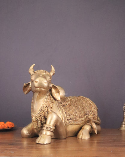 Handcrafted Brass Nandi Idol - 14.5" Height, 21" Width