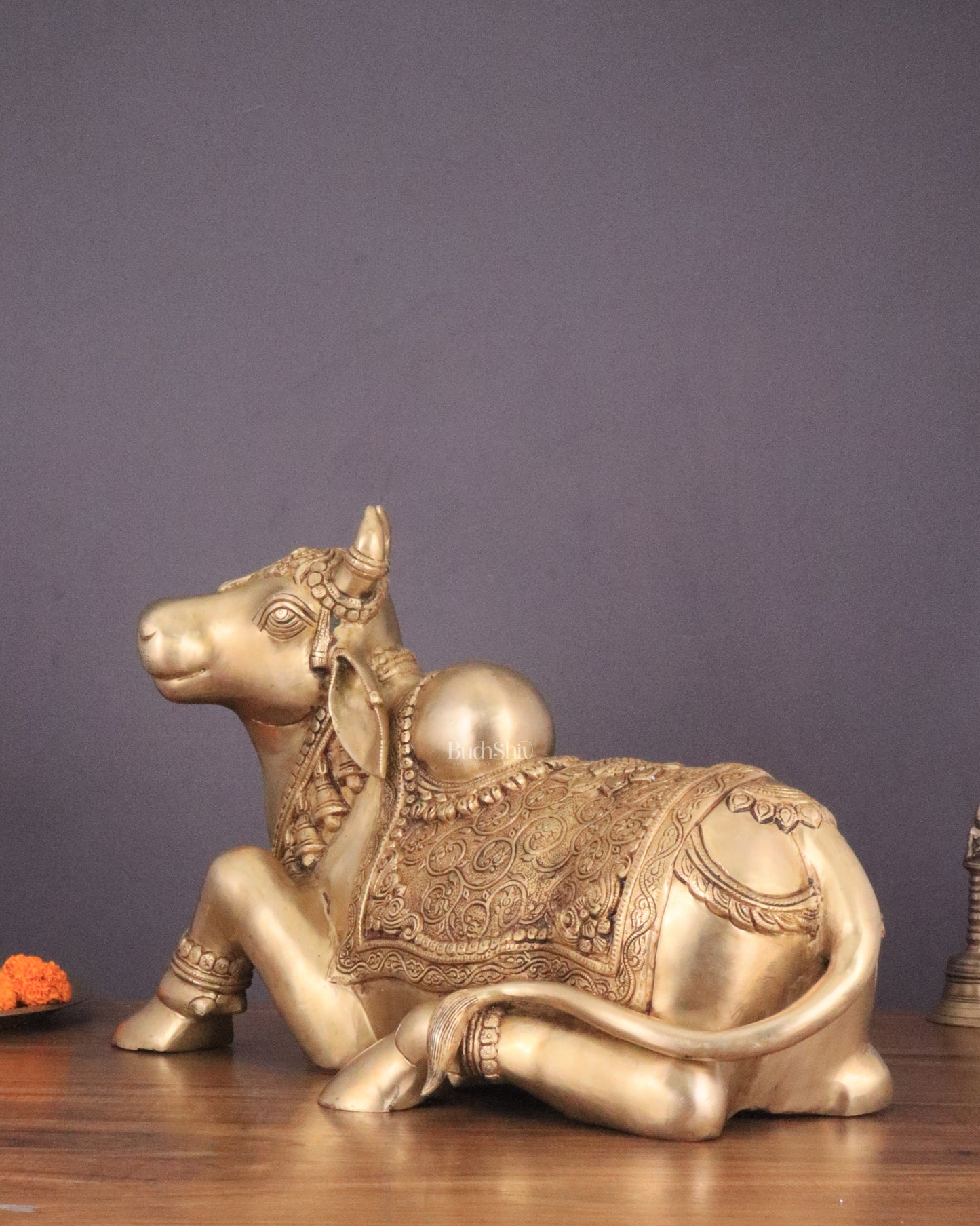 Handcrafted Brass Nandi Idol - 14.5" Height, 21" Width