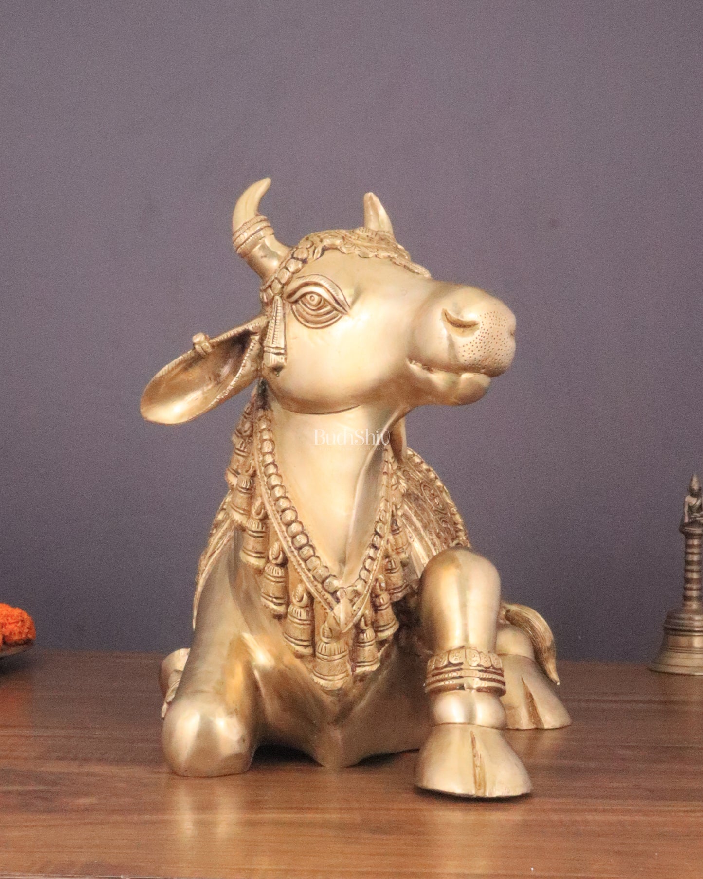 Handcrafted Brass Nandi Idol - 14.5" Height, 21" Width