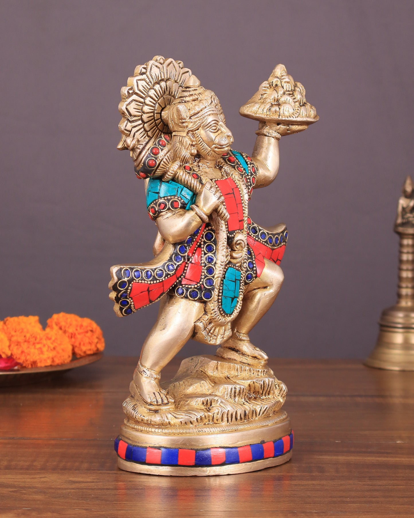 Exquisite 10-Inch Superfine Brass Idol of Lord Hanuman with Sanjeevani Mountain