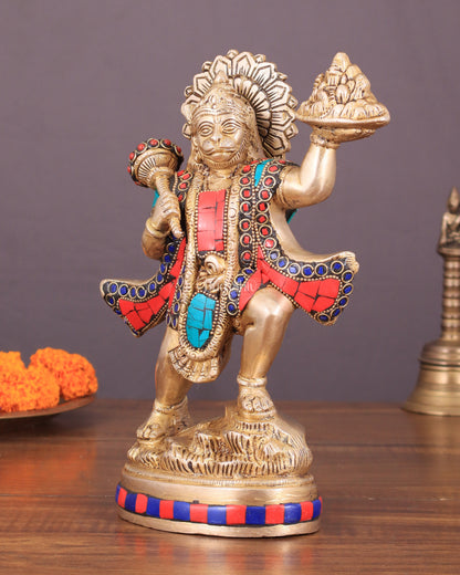 Exquisite 10-Inch Superfine Brass Idol of Lord Hanuman with Sanjeevani Mountain