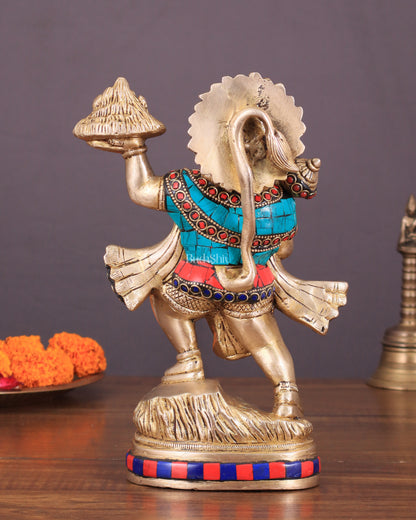 Exquisite 10-Inch Superfine Brass Idol of Lord Hanuman with Sanjeevani Mountain