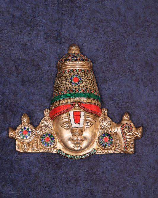 Brass Lord Tirupati Balaji Face with Shankhu Chakra | 12x13 inch