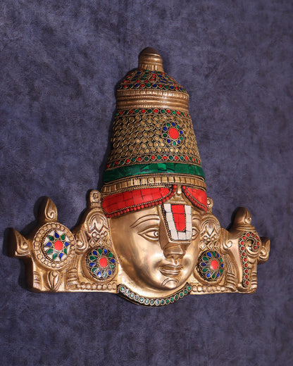 Brass Lord Tirupati Balaji Face with Shankhu Chakra | 12x13 inch