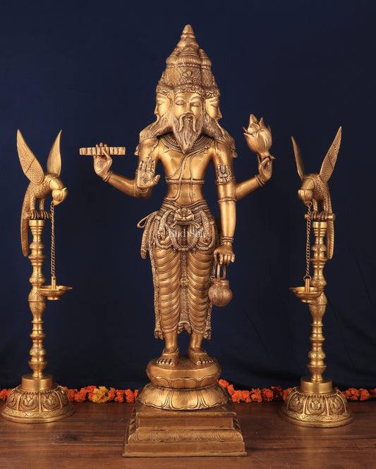 Pure Brass Standing Guru Brahma Large Statue 38.5"