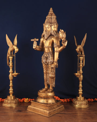 Pure Brass Standing Guru Brahma Large Statue 38.5"