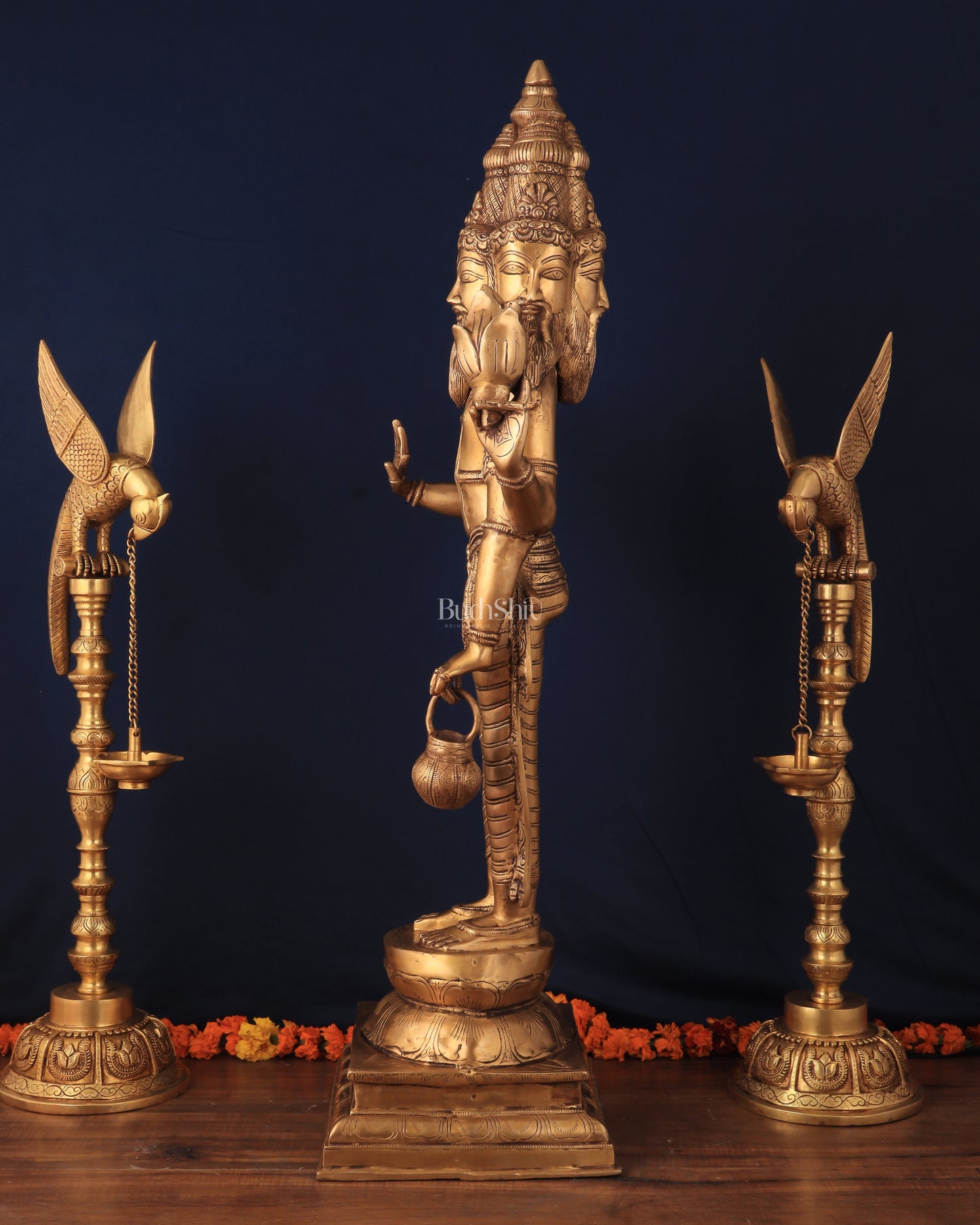 Pure Brass Standing Guru Brahma Large Statue 38.5"