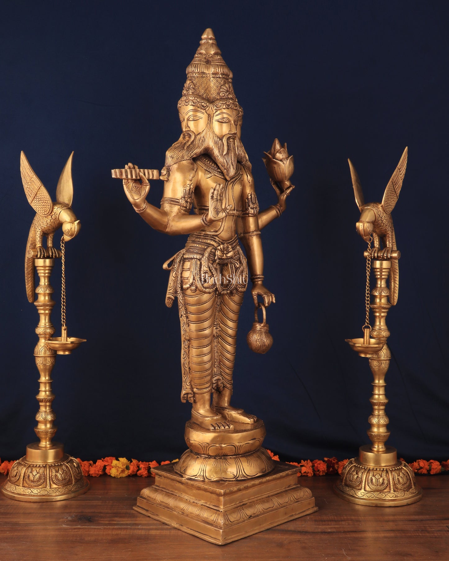 Pure Brass Standing Guru Brahma Large Statue 38.5"