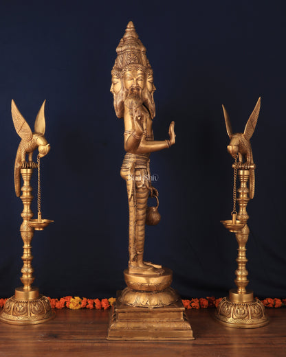 Pure Brass Standing Guru Brahma Large Statue 38.5"