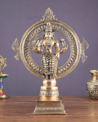 Superfine Brass Lord Vishnu Statue with Sudarshan Chakra Aura - 16.5 Inch