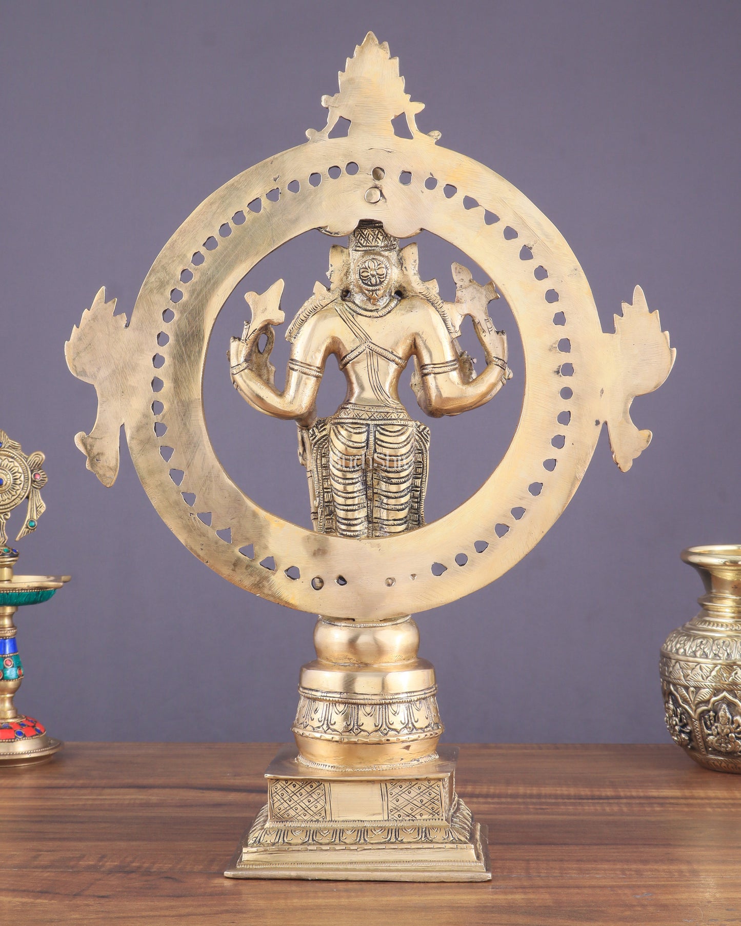 Superfine Brass Lord Vishnu Statue with Sudarshan Chakra Aura - 16.5 Inch