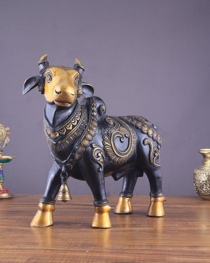 Pure Brass Large Standing Nandi Fully Engraved Sculpture  14" black edition