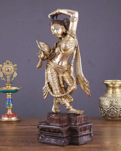 Unique Brass Apsara Applying Sindoor khajurao sculpture – Double Chola Tone 14"