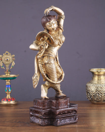 Unique Brass Apsara Applying Sindoor khajurao sculpture – Double Chola Tone 14"