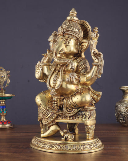 Brass Superfine Lord Ganesha Statue with Advanced Carvings - 15.5"