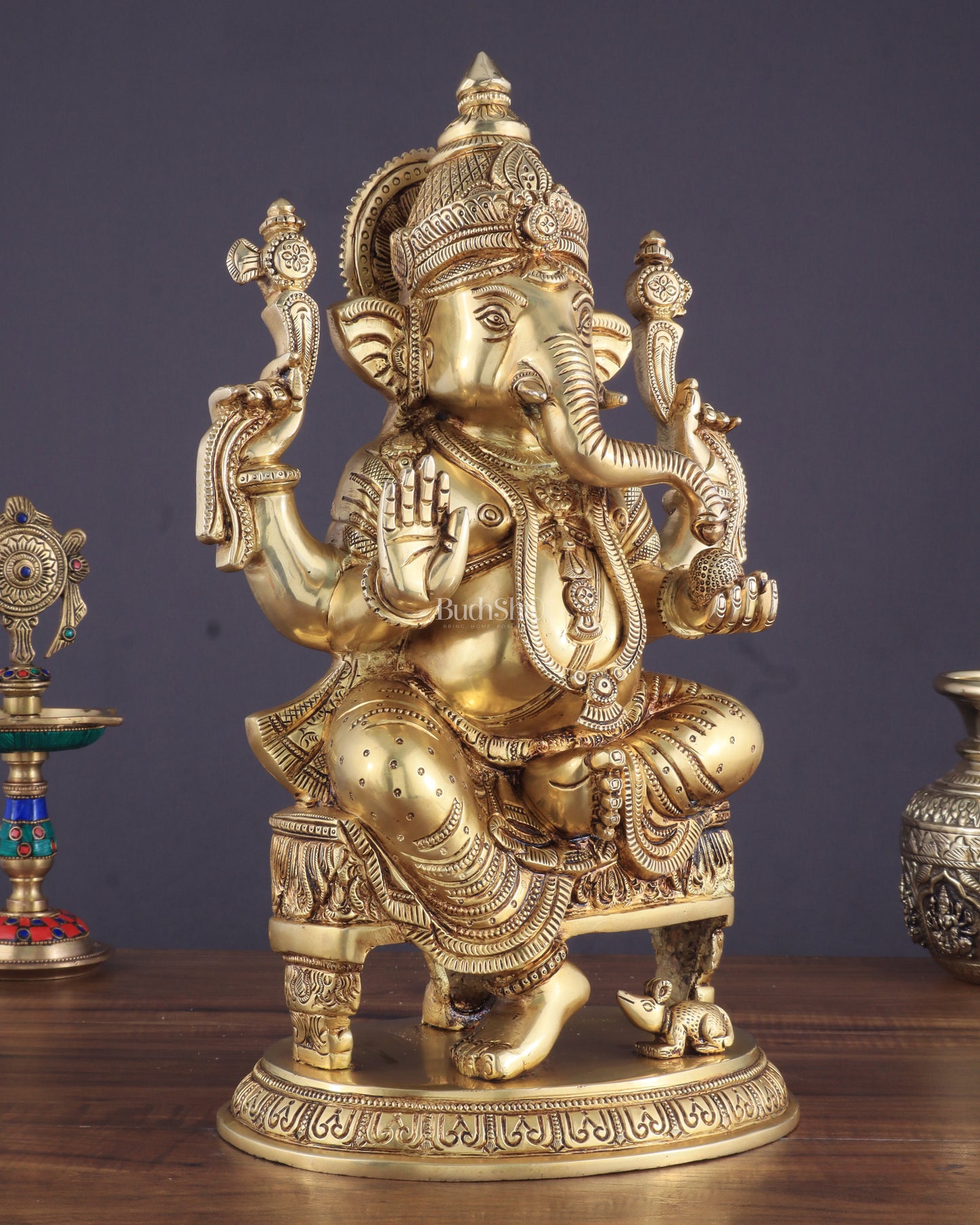 Brass Superfine Lord Ganesha Statue with Advanced Carvings - 15.5"