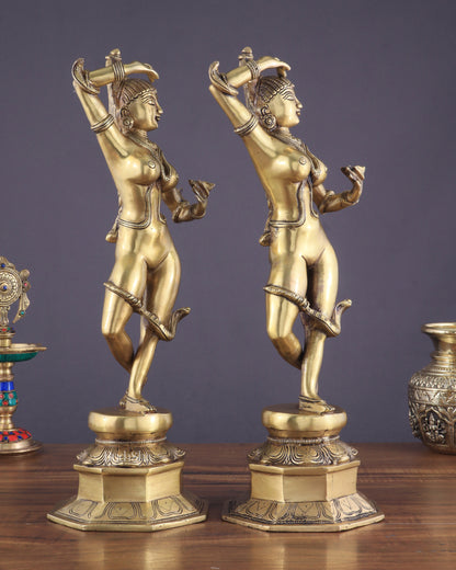 Brass Apsara Unique Sculpture – A Testament of Fertility (Pair) 16"